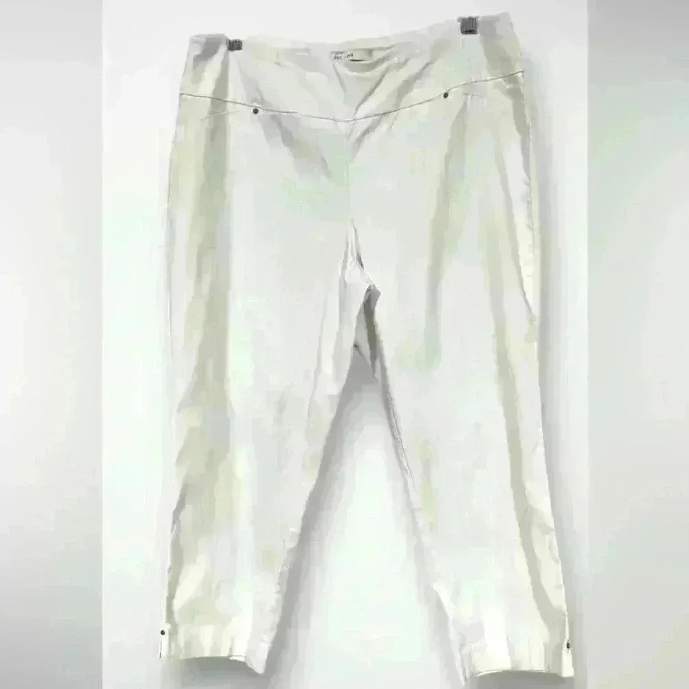 Women's White Mid Rise Pull-on Cropped Capri Pants Size 12 C Est. 1946 - Picture 3 of 8